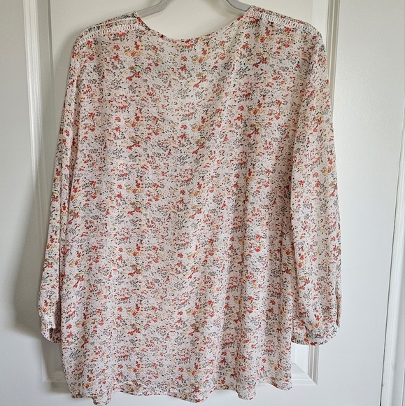 Two by Vince Camuto Sheer Floral Red White Peasant Blouse Size XL - Picture 5 of 7